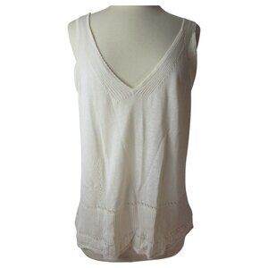 Eddie Bauer Sweater Vest Women's XL Pointelle White Silk Sleeveless Deep V-Neck‎